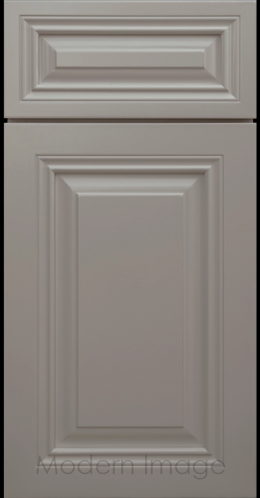 Slate color Cambridge cabinet door with a mitered frame and raised center panel.